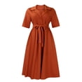 thumbnail image 4 of AURA Womens Summer 2024 Solid Color Midi A Line Dress High Waist Short Sleeve Button Front, 4 of 10