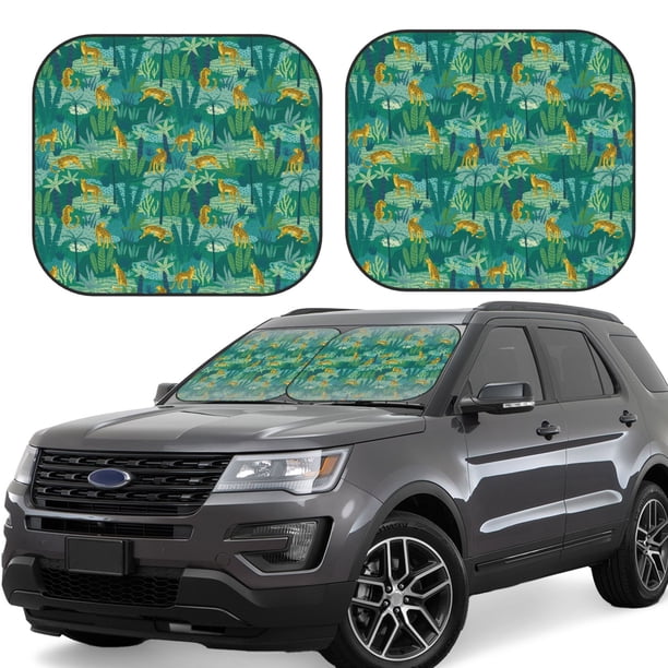 Fotbe Jungle Leopard Juego de 2 Piezas de Parasoles para Parabrisas | Bloqueador Solar para Auto | Accesorios Plegables para Protección Solar Interior-Large