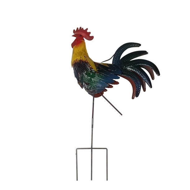 Garden Rooster Art Statue Decor with Realistic Iron Rooster Standing