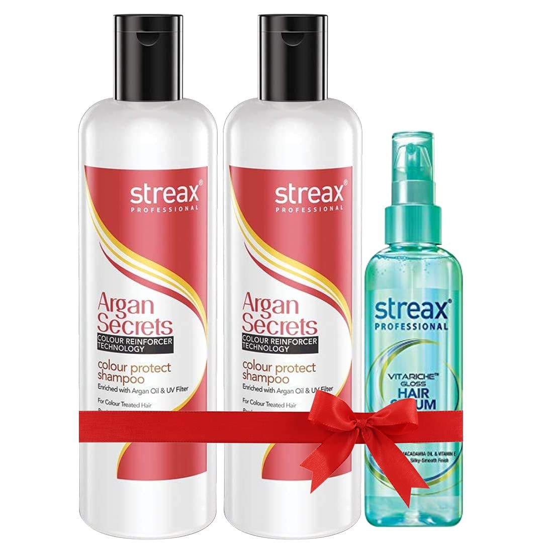 Streax Argan Secret Hair Care Combo Shampoo 250ml + Conditioner 250 ml+  Vitariche Gloss Serum 100 ml,Pack of 3 