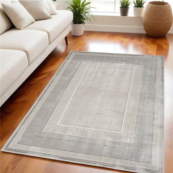 HomeRoots 550596 8 x 10 ft. Geometric Non Skid Rectangle Area Rug, Ivory & Gray