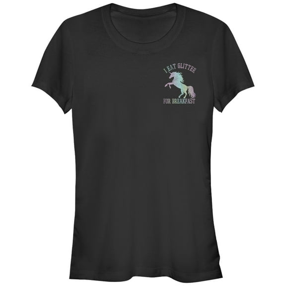 Junior's Lost Gods Glitter Breakfast Unicorn Graphic Tee Black Small