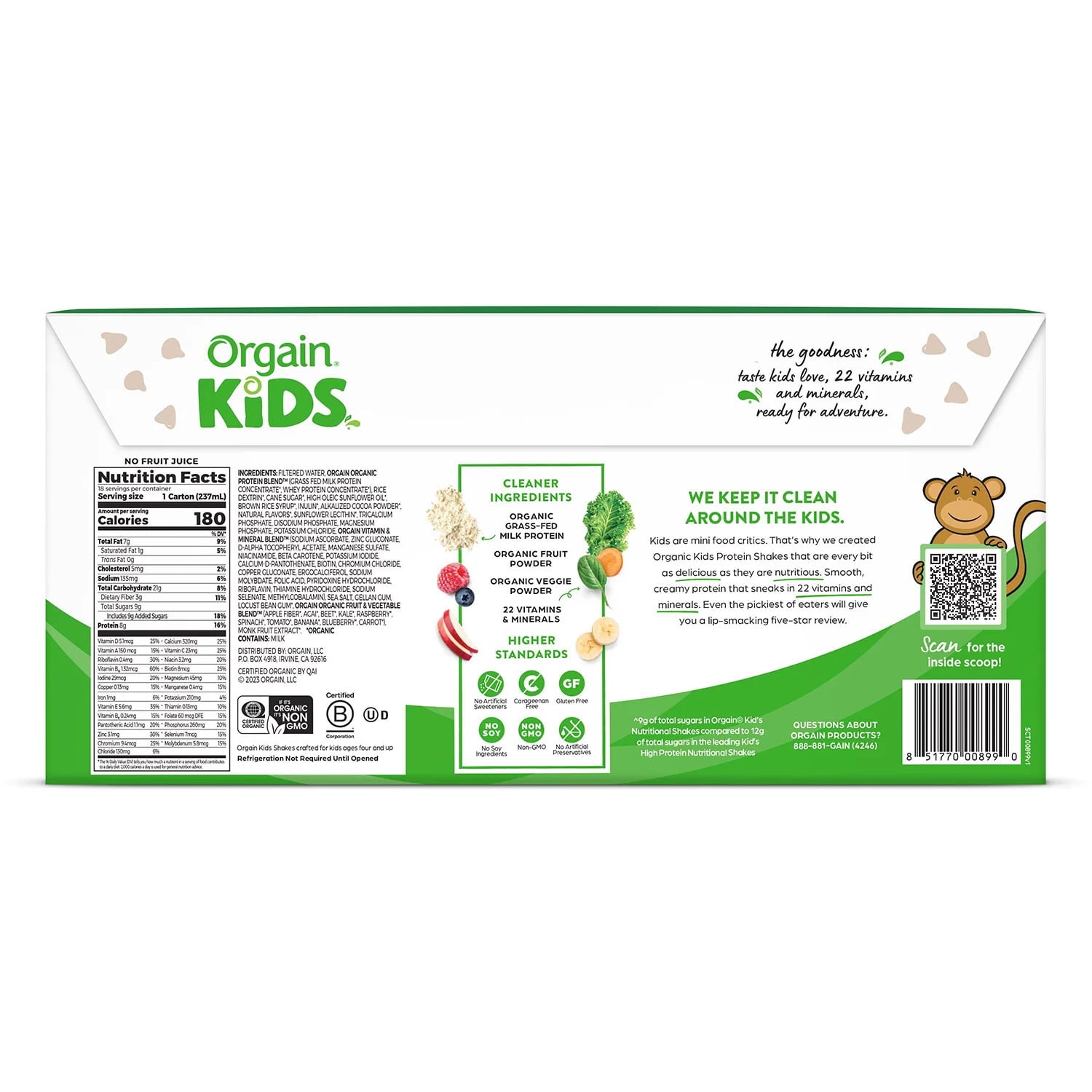 Orgain Kids Protein Organic Nutrition Shake, Chocolate, 8 Fluid Ounce (18 Pack)