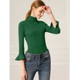thumbnail image 4 of INSPIRE CHIC Suéter De Cuello Alto De Manga Larga Con Volantes Para Mujer Jersey De Punto Elástico Con Corte Ajustado Verde M, 4 of 6