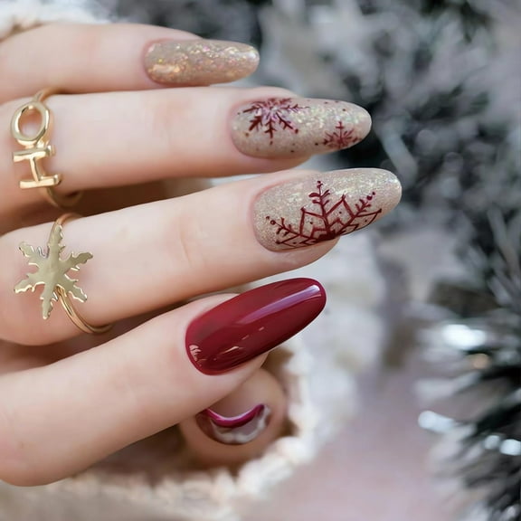 Christmas White Snowflake Press on Nails Short Square False Nails Christmas Black Snowing Fake Nails Gel Glue on Nails Christmas Tree Stick on Nails for Women New Years Gifts DIY Manicure 29 style28