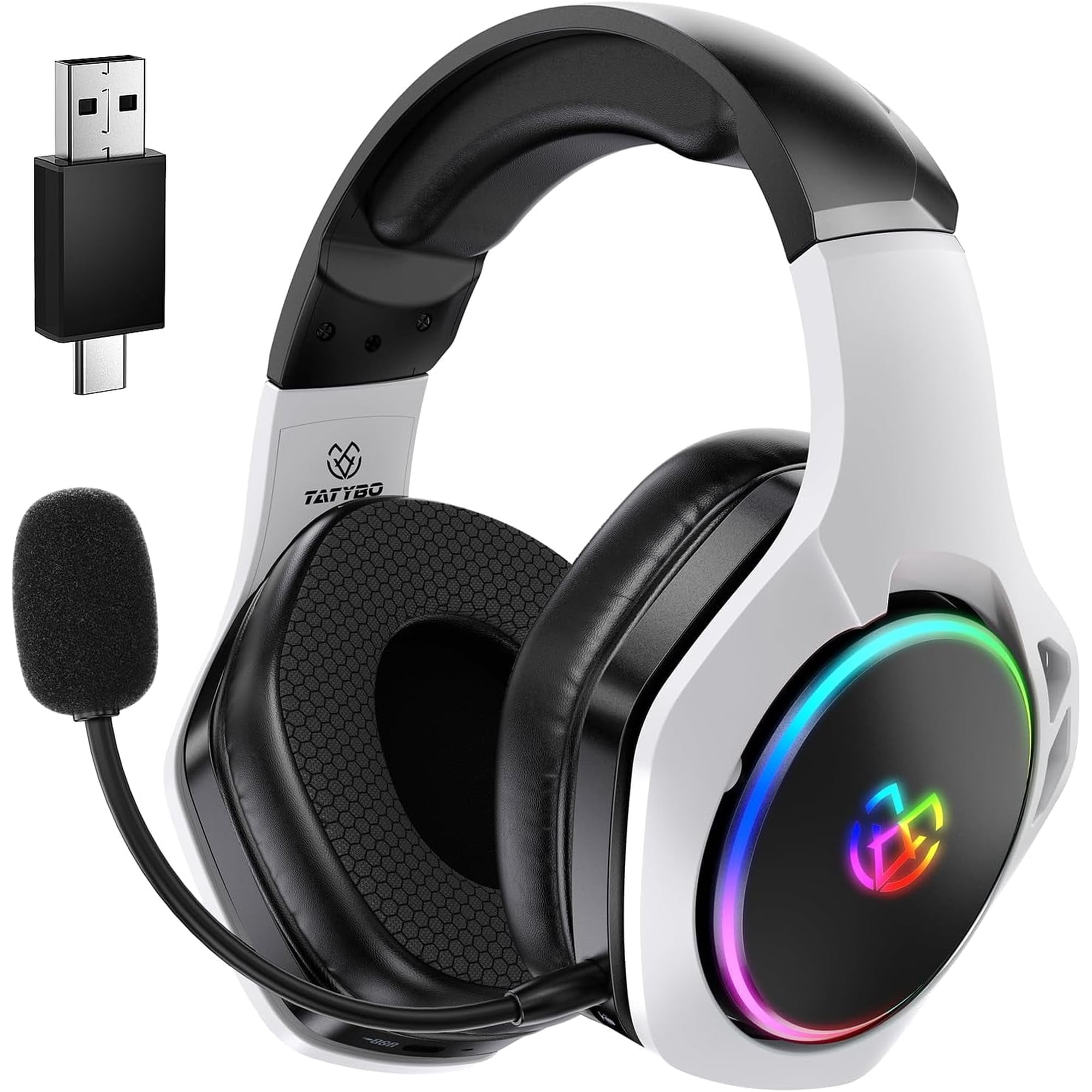 2.4GHz Wireless Gaming Headset for PS4, PS5, PC, 40Hr+ Bluetooth 5.3 Wireless Headphones with 360°Adjustable ENC Mic, Gaming Headphones for Switch, Phone