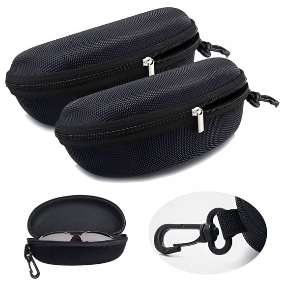 GASTROPOD 2026 New Sunglasses Case Hard Shell for Large Eyeglasses, Portable Travel Carry Clam with Clip Metal Zipper 2 Pack, Black