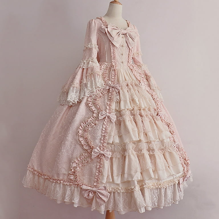 Lndajk Women's Victorian Gown Lolita Dress Princess Flare Sleeve