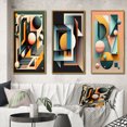 thumbnail image 1 of Designart "Geometric Nostalgia Retro Elementary Style I" Modern Geometric Framed Wall Art Set Of 3 - Blue Abstract Geometric Frame Gallery Set For Office Decor, 1 of 6