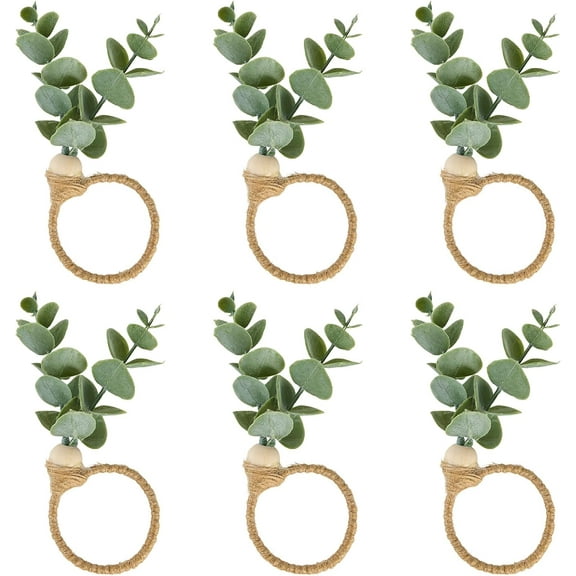 Napkin Rings Set of 12, Easter Napkin Rings, Boho Eucalyptus Leaf Napkins Rings, Wood Bead Farmhouse Easter Napkin Holder for Weddings Christmas Party Table Decoration