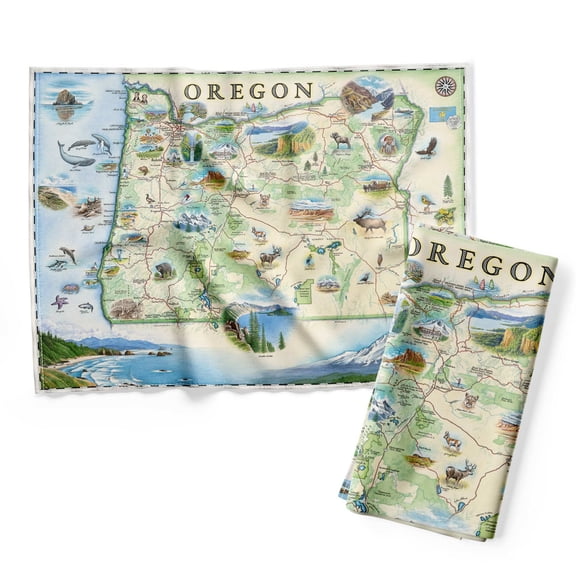 Xplorer Maps Oregon State Map Decorative Flour Sack Kitchen Tea Towel - 100% Cotton - 18" x 24"