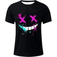 thumbnail image 4 of XIAONU Men's Graffiti X Eyes Smile Print T-Shirt Short Sleeve Crew Neck Splatter Graphic Pullover Top Streetwear Casual Daily Shirts, 4 of 4