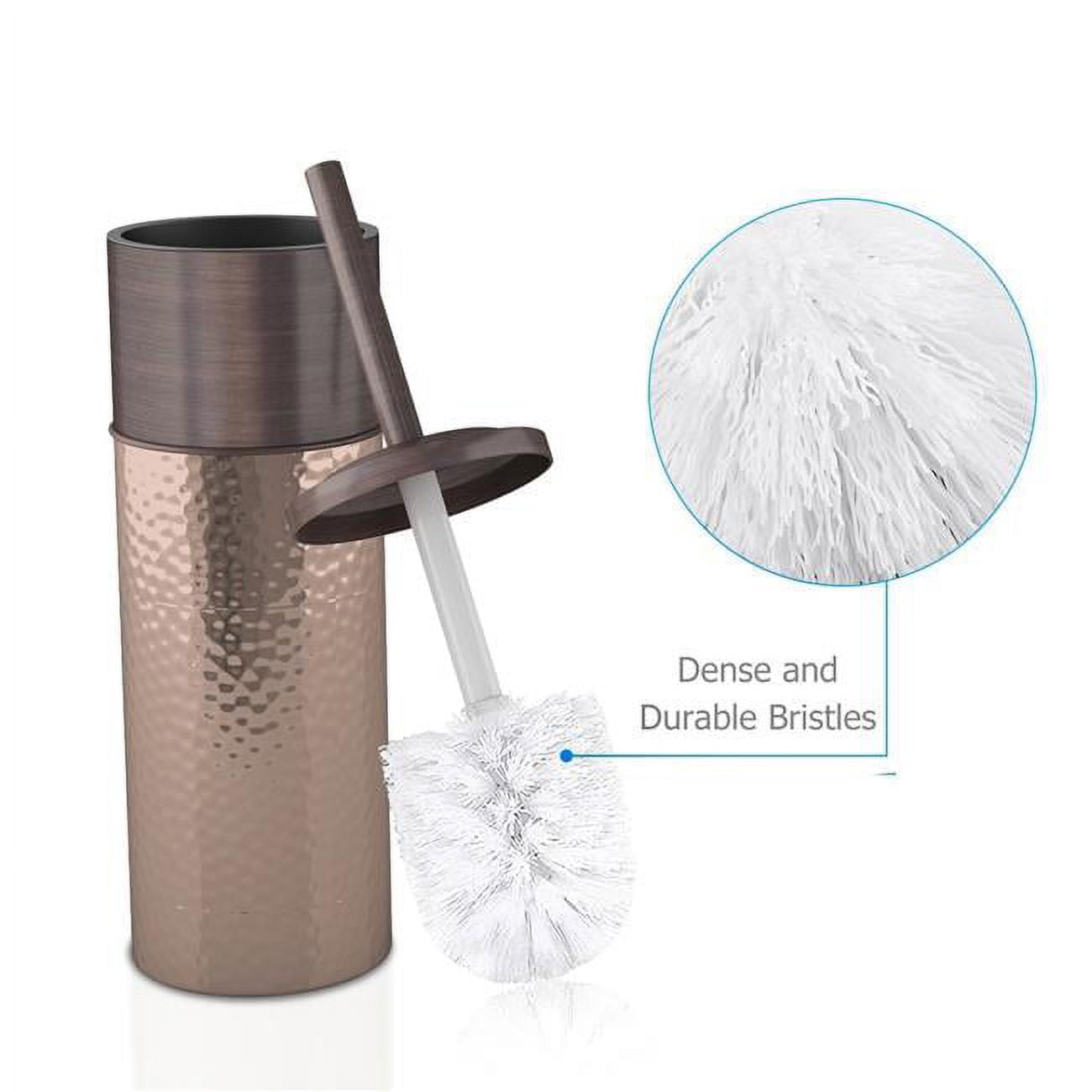Slim Compact Stainless Steel Toilet Brush Holder For Bathroom Storage - Sturdy, Deep Cleaning, Metal in a Hammered Copper/Orb Finish combination.