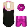 thumbnail image 2 of YONGHS Kids Girls Gymnastics Dance Outfit Ice Skating Leotard Unitard with Shorts Hair Tie Set Hot Pink 16, 2 of 7