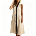 thumbnail image 3 of Womens A Line Summer Dresses Casual Beach Vacation Flowy Dress Ruffle Trim Sleeveless V Neck Sundress Beige,L, 3 of 7