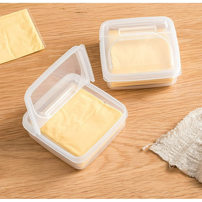 AONUOWE Sliced Cheese Container for Fridge with Lid, 2/4 PCS Sliced Cheese  Container Cheese Slice Storage Box Fridge Organizer Airtight Keeps Food