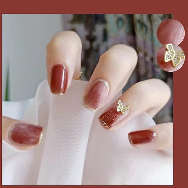Juego de 24 piezas de uñas adhesivas en forma de gelatina con decoración de mariposas en 3D