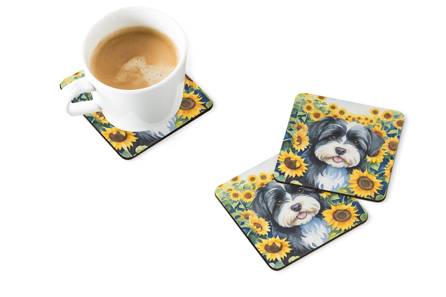 Havanese in Sunflowers Foam Coasters 3.5 in x 3.5 in