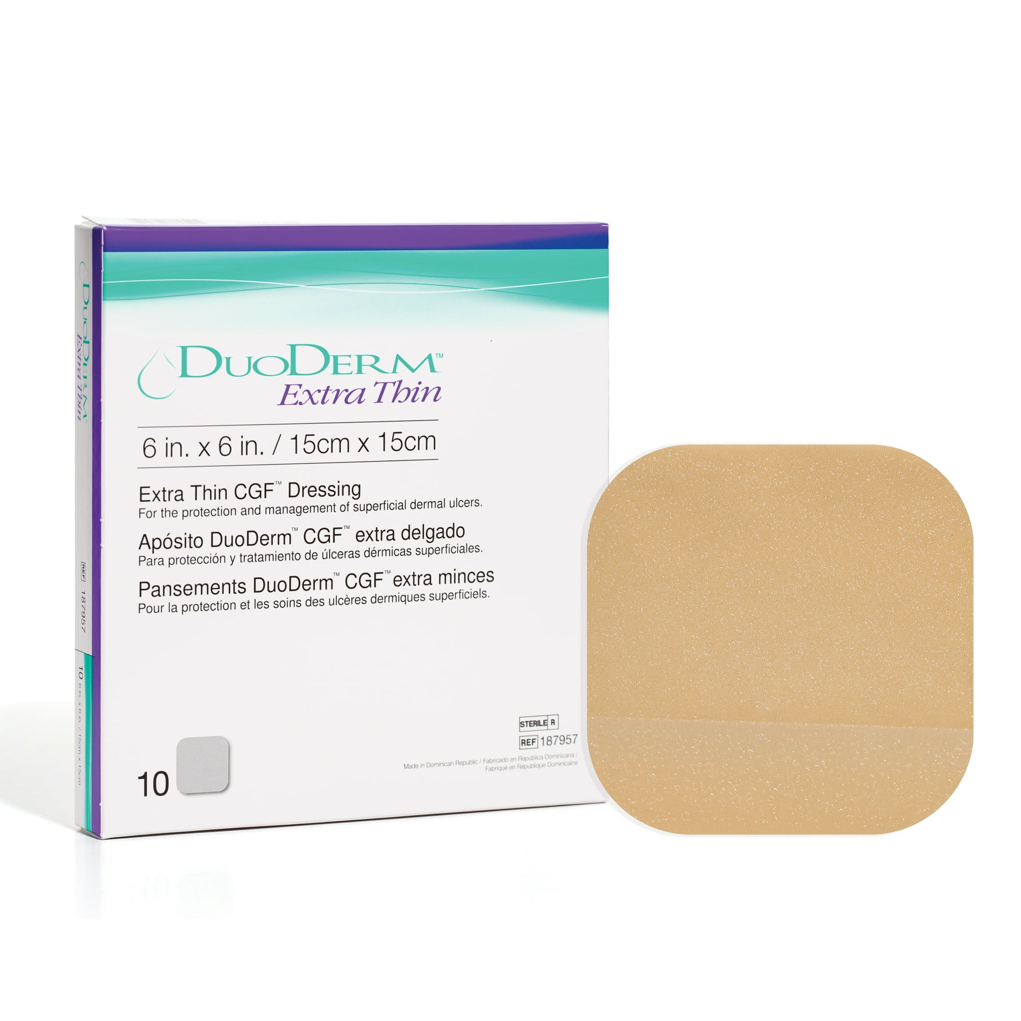 Convatec DuoDERM Extra Thin 6"x6" Hydrocolloid Sterile Dressing, 10ct Box, Latex-Free