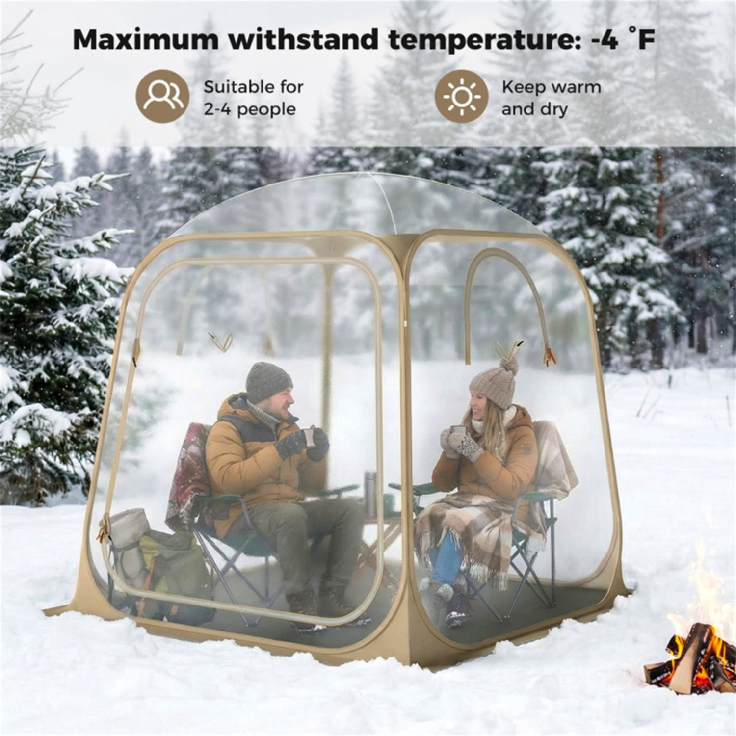 7×7FT Clear Pop Up Sports Tent,  Waterproof Windproof PVC Tent for 2-4 People, Transparent Outdoor Pod for Camping Sports