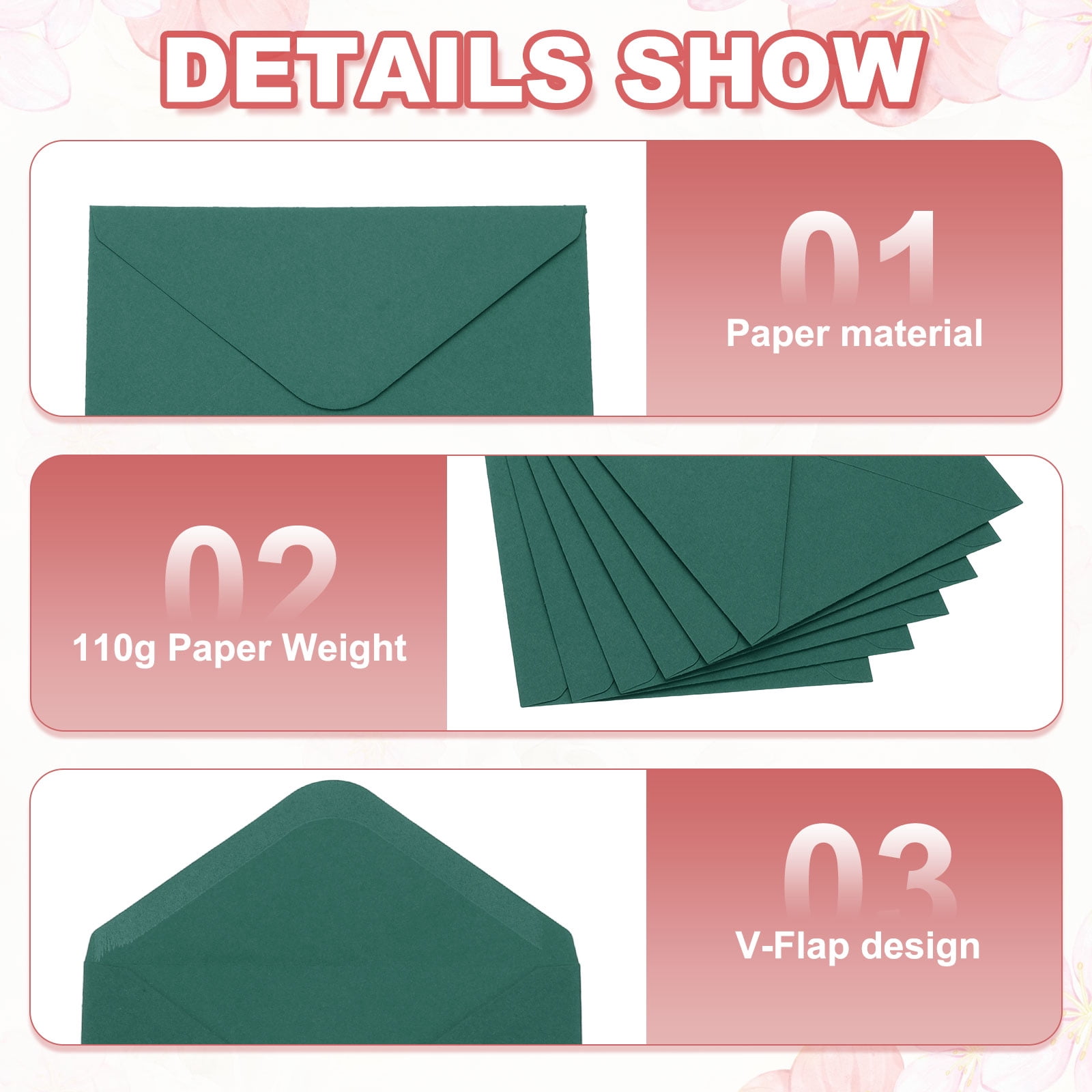 Invitation Envelopes, Greeting Card Envelopes V-Flap Design for Weddings and Special Occasions Dark Dark Green