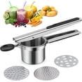 thumbnail image 1 of Presse-purée Multi-Usage, Presse-Purée Manuel en Acier Inoxydable avec 3 Disques Interchangeables pour Purée de Pommes de Terre Jus Citron, 1 of 4