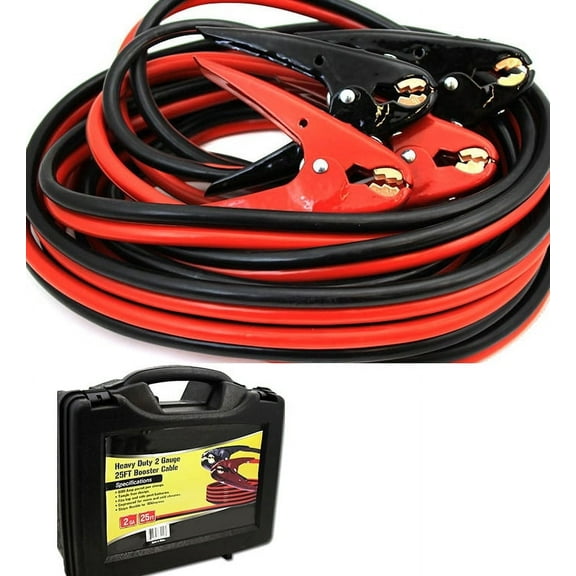Stark 25ft 2-Gauge Heavy Duty Jumper Cables, 600 Amp, Color-Coded, Industrial Parrot Jaws With Carrying Case