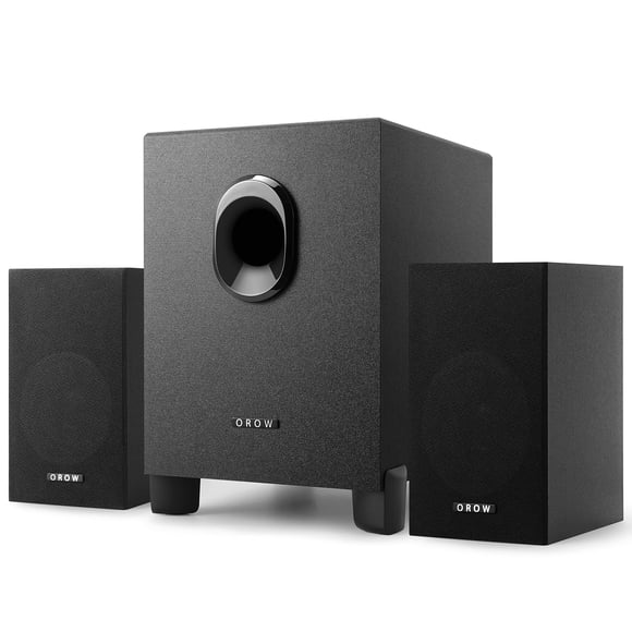OROW S211 Nuevo sistema de altavoces multimedia 2.1 alimentado por USB con subwoofer Altavoces para ordenador de 16 W Graves potentes Entradas de audio de 3,5 mm Ideal para PC/PS4/TV (de madera)