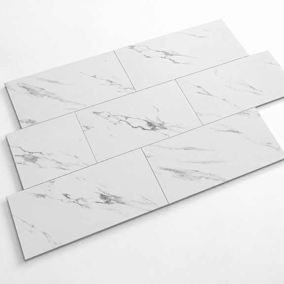 Gray and White Marble 12 x 24 Inch Peel and Stick Vinyl Floor Tiles, 15 Pack