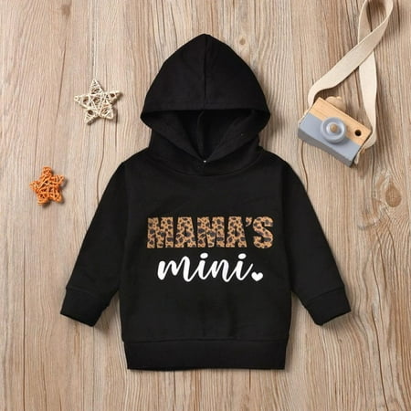 

Bullpiano 0-6T Spring Autumn Hood Sweatershirts for Baby Girls Fashion Letter Print Long Sleeve Kids Clothing (Black)