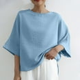 thumbnail image 2 of Women's Short Sleeve V Neck T-Shirt Tops Blouses Casual Loose Fit Solid Color Soft Tee for Daily Wear Work Office Vacation Fashion Essential Gift for Women | CSEONE,Blue Free Size, 2 of 9