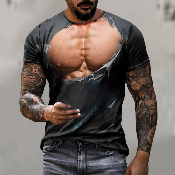 ALLLIST Casual Tops for Men Gray Crew Neck Short Sleeve Muscle Loose Gift Graphic T-Shirts Printed Mens Shirts