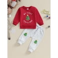 thumbnail image 2 of LMLYSoH Baby Pants Set, Tree Letters Print Long Sleeve Crew Neck Sweatshirt with Sweatpants Christmas Outfit for Girls Boys, 2 of 9