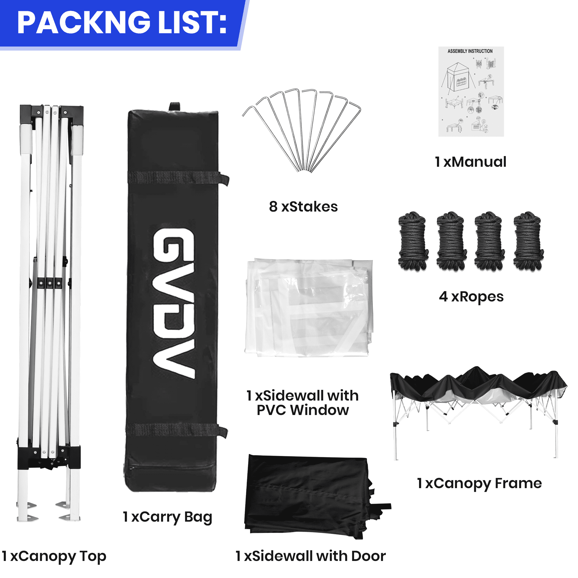 GVDV 10X10Ft Pop up Canopy Tent Enclosed Instant Folding Canopy Shelter with Elegant Church Window, Black