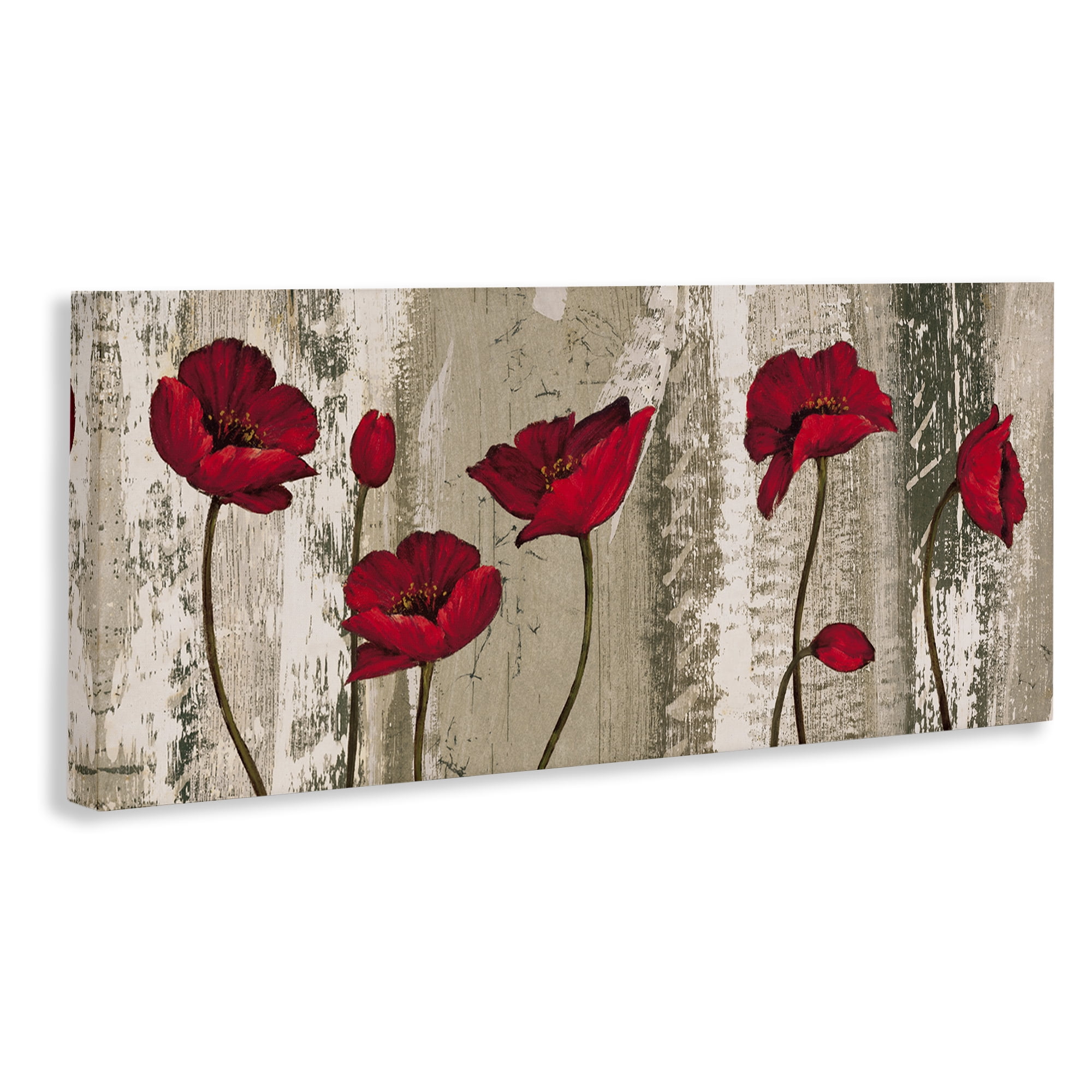 Stupell Industries Red Anemones on Tan Plants & Flowers Painting Wrapped Canvas Art Print Wall Art, 40 x 17