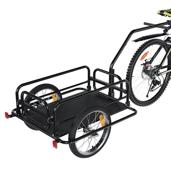 Black Folding Bicycle Bike Cargo Storage Cart and Luggage Trailer with Hitch