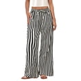 thumbnail image 1 of Pantalones de pijama PRETTYGARDEN para mujer, pierna ancha, algodón a rayas, 1 of 9