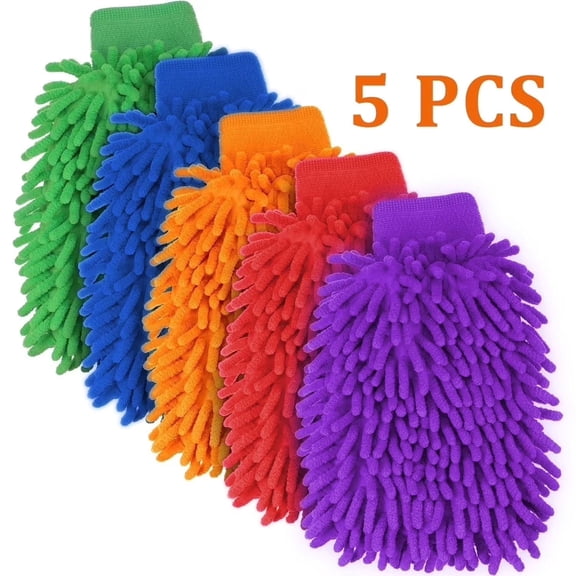 OFEFE 5 Pieces (6.7x10.3") Car Wash Mitts Chenille Microfiber Wash Mitts,Wash Mitts for Car Washing Double Sided Scratch-Free