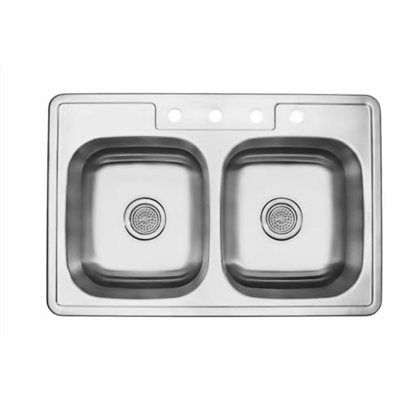 Kitchen Sink Stainless Steel Drop In Top Mount 33" x 22", 4 hole (33 inch Drop-in Topmount 50/50 Double Bowl) Self Rimming