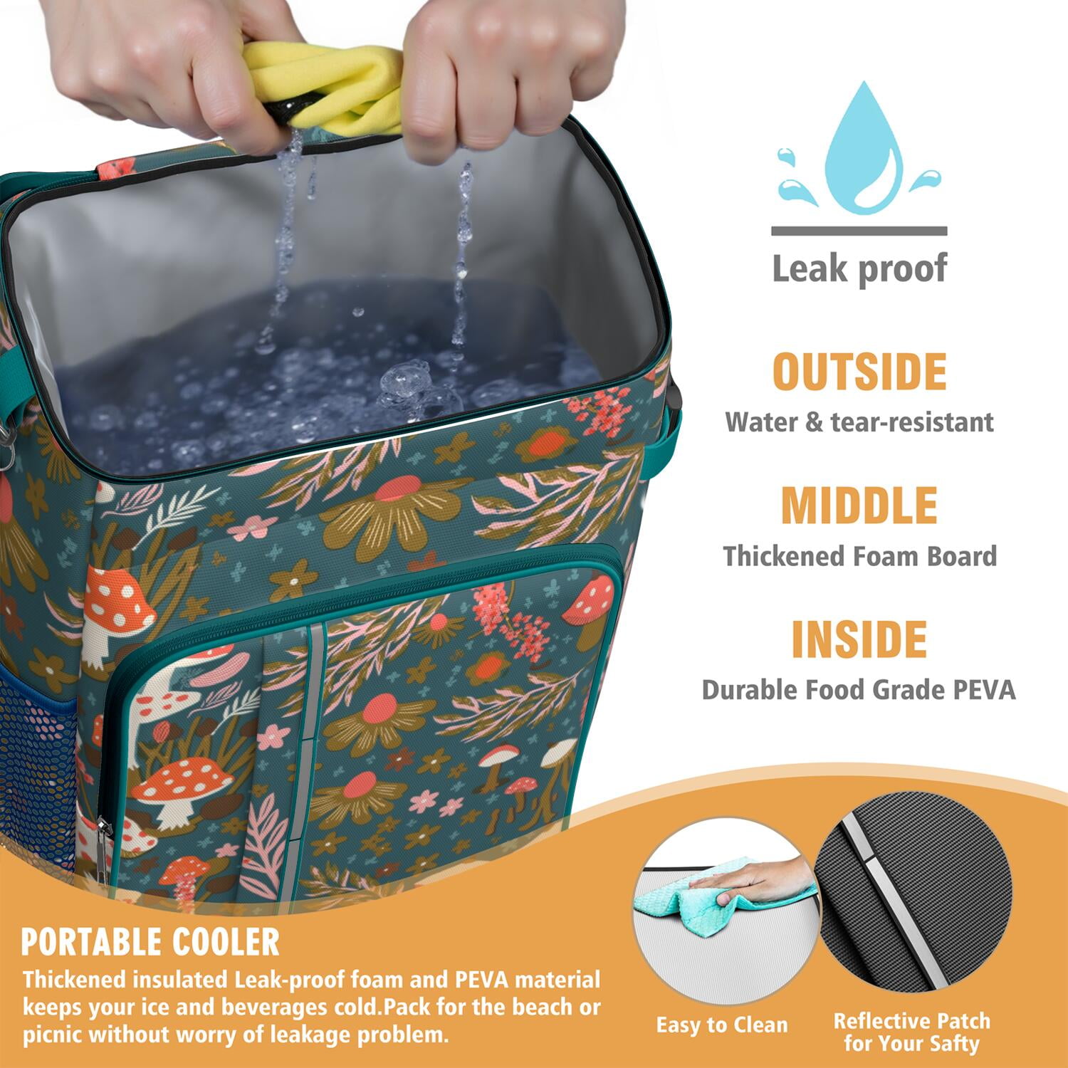 Backpack Cooler,Insulated Backpack Insulated Leak Proof Travel Cooler Bag Waterproof Lunch Picnic Beach Work Trip Thermal Bag Drink Beverage Beer Bag Cooler Mushroom
