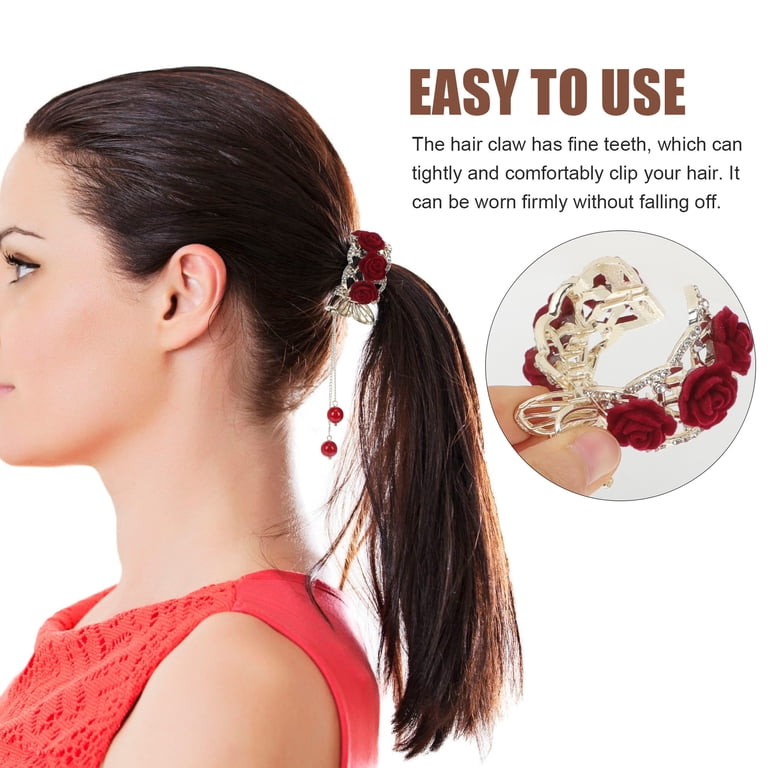 Jiyike Rhinestone Rose Tassel Hair Claw Clip High Ponytail 