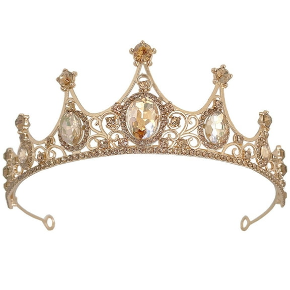 2 Pieces Tiara Crystal Diamond Crown Women's Crown Bride 15X15CM Golden