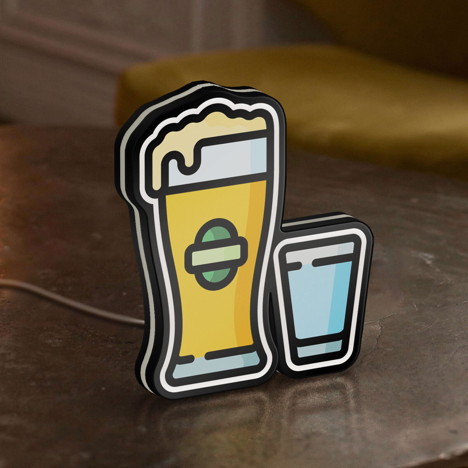 Shot Beer 3D Novelty Light Box for Liquor and Pub Decor, Alcohol Themed Beverage Lamp for Party Nights and Drink Lovers (Width 8 inch, 20cm)