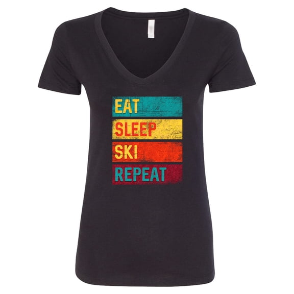 Inktastic Skiing Eat Sleep Ski Repeat Women's V-Neck T-Shirt