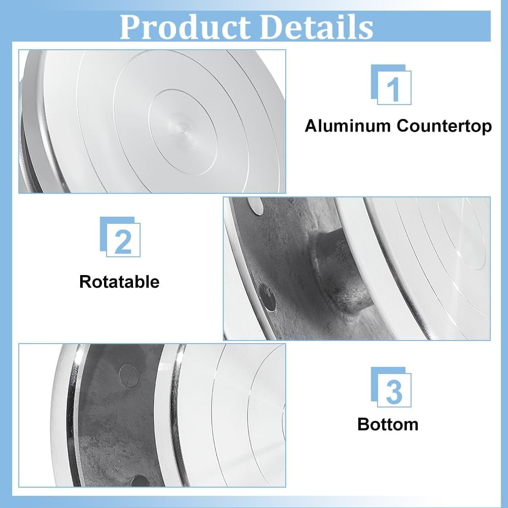 5.9 Inch Aluminium Alloy Rotated Turntable Sculpting Pottery Wheel Rotary Wheel Polymer Clay Tools for Craft Display Stand Pottery Turntable DIY Baking Cake Platinum 1pc