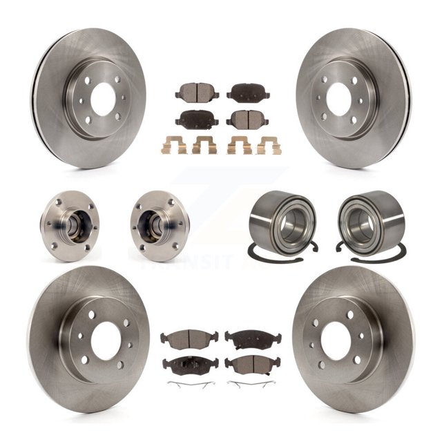 Transit Auto Front Rear Wheel Hub Bearings Assembly Disc Brake Rotors and Ceramic Pads Kit (10Pc) for Car Fiat 500 - Left Right Side (Driver Passenger) KBB-107190