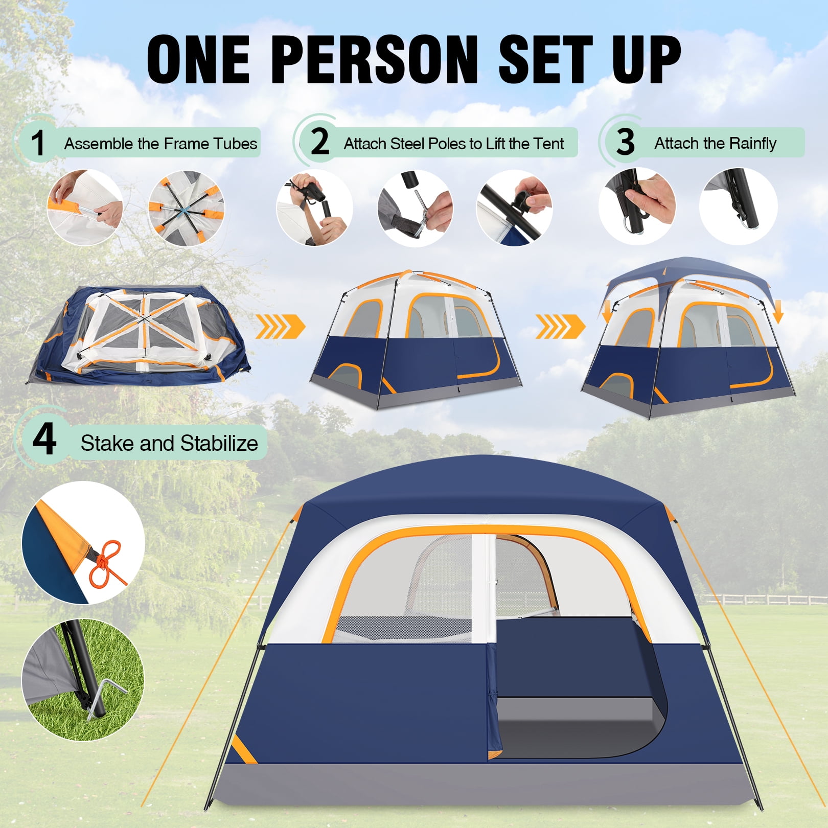 COBIZI 6 Person Tent for Camping with Waterproof Rainfly,EZ Set up Tent Windproof Instant Family Cabin Camping Tent with Mesh Door & Ventilation Windows for Beach Camping Hiking Backpacking,Dark Blue