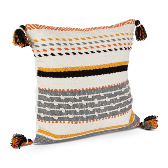 Gerson 18 in W Ivory, Black, & Gold Woven Square Throw Pillow