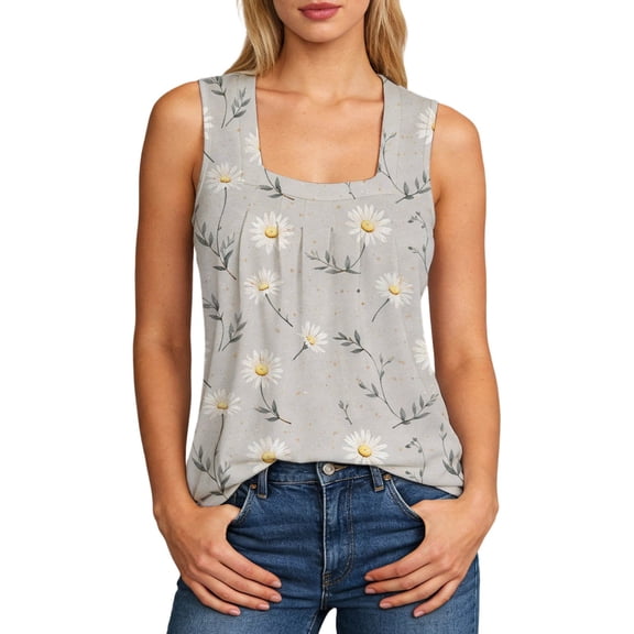 WEIWEN Workout Tank Tops Woman Square Neck Sleeveless Pleated Floral Camisole Women's Tank Tops Loose Fit Running Athletic Shirts Dark Purple, XXL