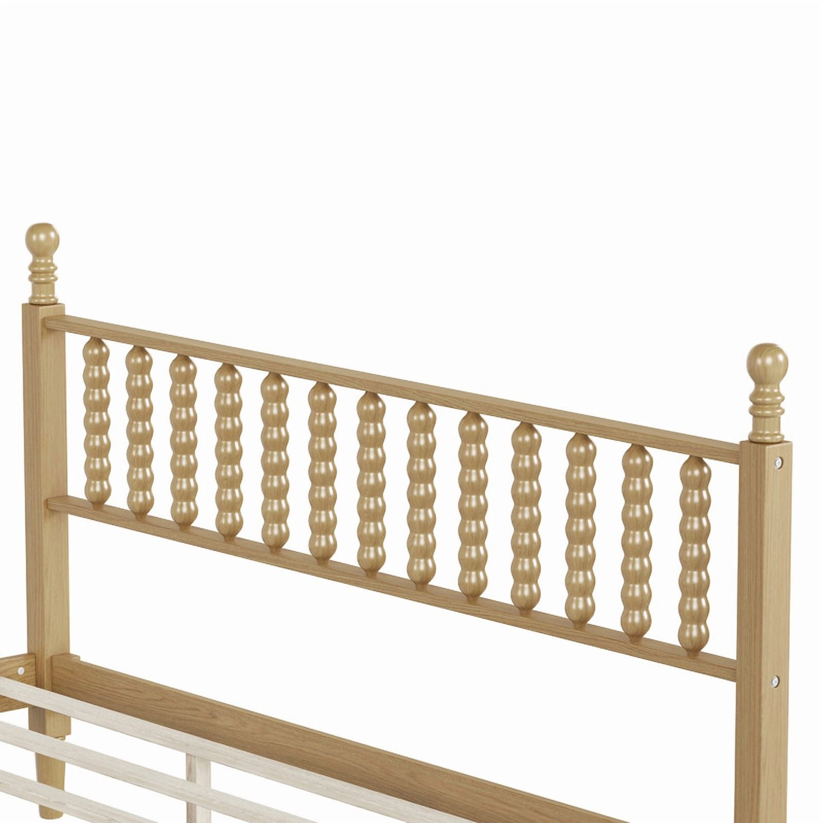 Mid-Century Modern King Size Wood Platform Bed with Gourd Shaped Headboard, Retro Style Low Profile Bed Frame with Slats Support